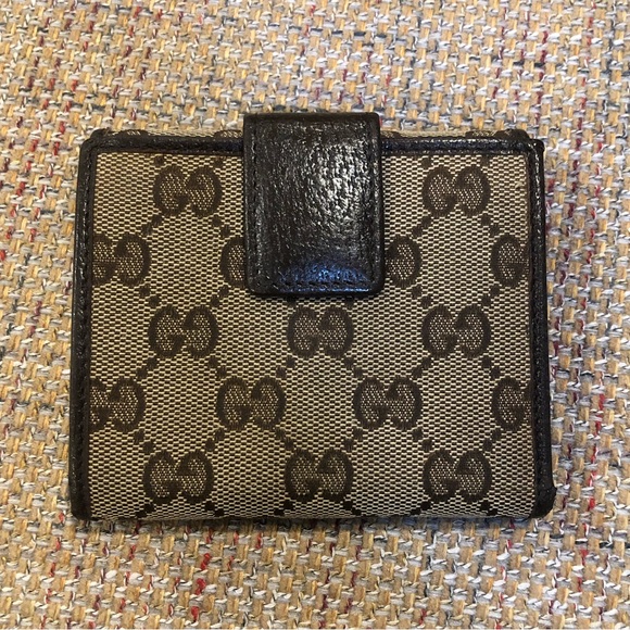 SOLD  GUCCI Men GG Trifold Canvas Jacquard Wallet Brown Leather - Picture 3 of 17